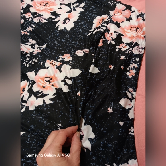 Arolina Wide Leg Floral Casual Pull On Pants XXL Black/peach - Picture 6 of 10